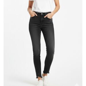 Joe's Jeans Black Skinny Ankle Fringe Nikitia Mid Rise Denim Size 25